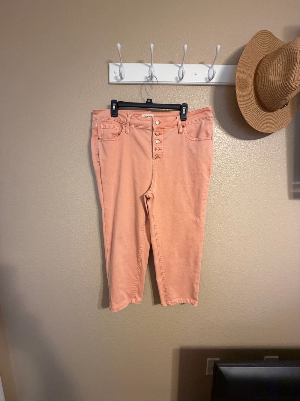 Maurices Peach Button-Fly Cropped Jeans - Soft Coral Tone
